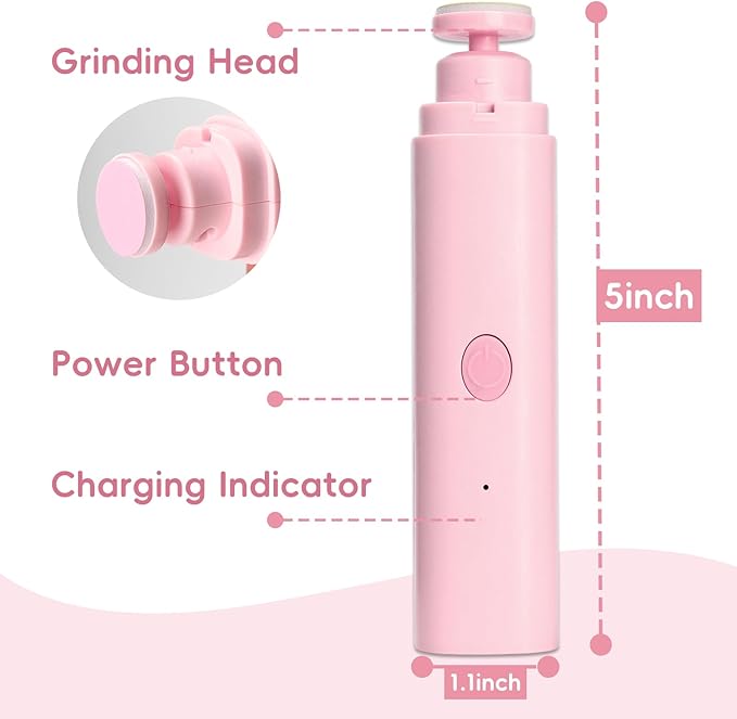 Baby Nail Trimmer Electric, Rechargeable Baby Nail Clippers, Baby Nail File Manicure Set with 6 Grinding Heads for Toddler, Newborn (Pink)