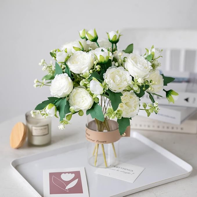 Floweroyal 12 Bunches Peony Artificial Flowers White Flowers Silk Peonies Bouquets for Wedding Party Table Centerpieces Floral Arrangement Home Kitchen Decor