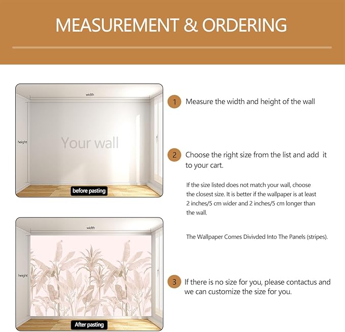 Tropical Botanical Wallpaper Beige Palm Leaves Wall Mural for Living Room Bedroom（Not Peel and Stick）
