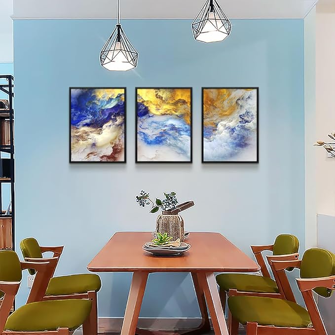 Black Framed Abstract Wall Art for Living Room and Bedroom - Set of 3 Watercolor Painting Prints - Contemporary Home Decor - Office Decorations - 12"X16"