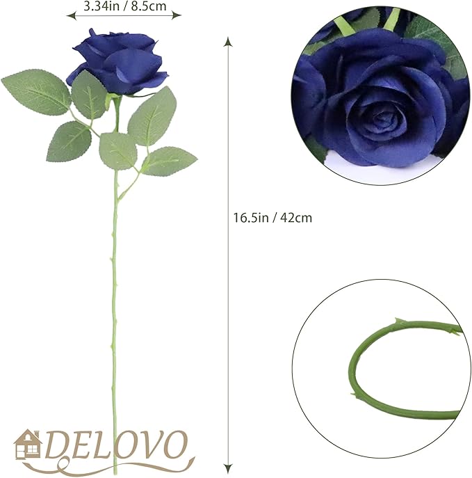 52pcs Navy Blue Roses Artificial Flowers Fake Flowers Silk Roses with Stems for DIY Wedding Bouquets Bridal Shower Centerpieces Arrangements Party Decorations