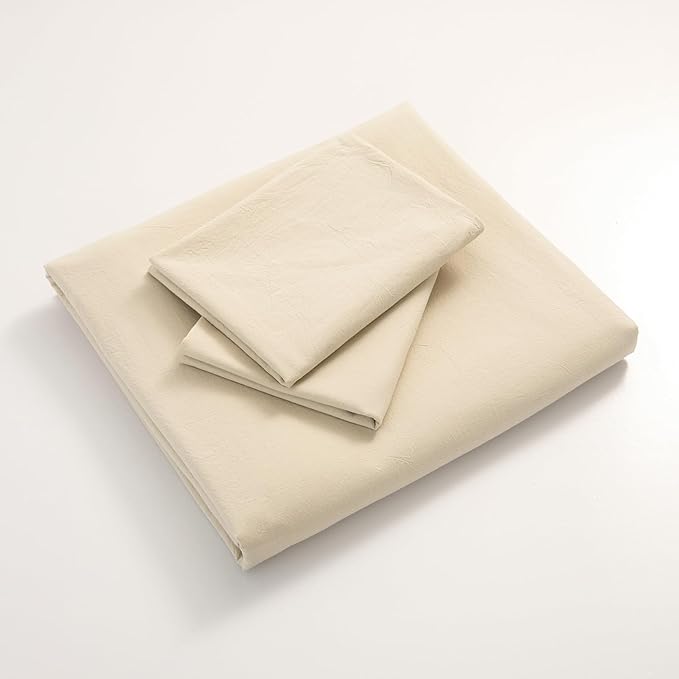 JIYUAN 100% Washed Cotton Duvet Cover Set 3 Pieces Oversized Queen, 1 Duvet Cover 98x98 Inches(Comforter Not Included) and 2 Pillowcases,Linen Feel Bedding Set Comfy and Breathable,Heathered Beige