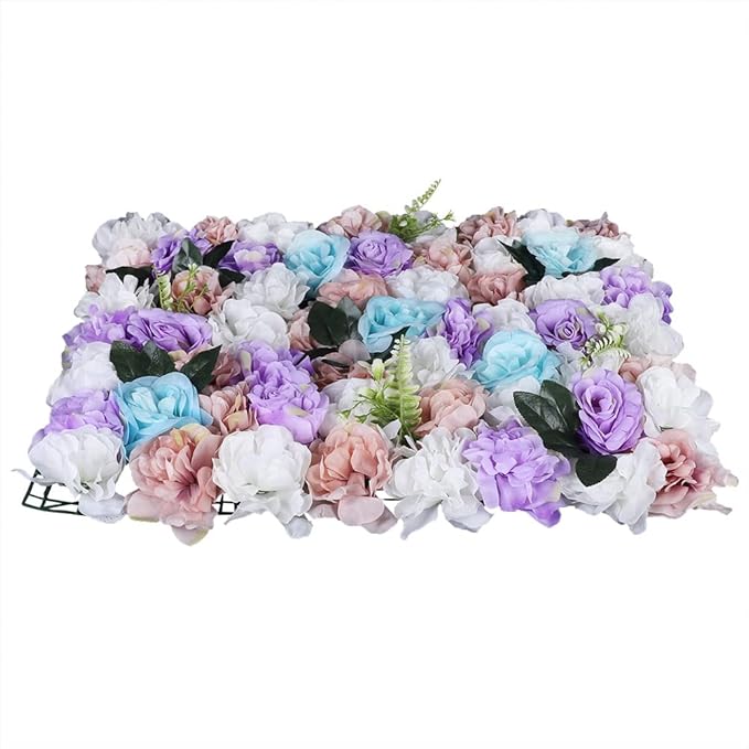 12 Pcs Artificial Flower Wall Panels 60x40cm 3D Flower Background for Wall, Wedding Flower Decorations Wall Silk Rose Panels for Candy Wall, Photo Areas, Stage Background Wall(Dahlia + Rose + Leaf)