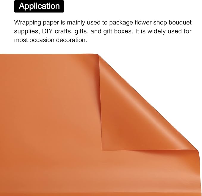 MECCANIXITY 20 Pcs Flower Wrapping Paper 22.8x22.8 Inch Waterproof Florists Wrapping Paper for Florist Bouquet Supplies, DIY Crafts, Gift/Gift Box Packaging Orange