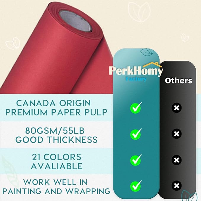 PerkHomy Red Kraft Paper Roll 48" x 3,600" (300') for Gift Wrapping Bouquet Flower Art Painting Craft Writing Packaging Shipping 80GSM 55LB (Red, 48" x 300')