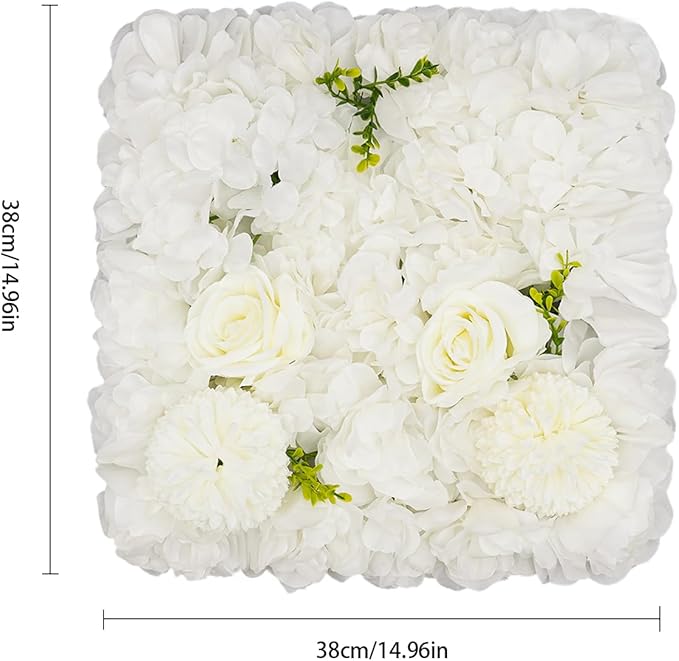 15"x 15" Artificial Flower Wall Panels, Silk Flower Panels for Outdoor Garden Backyard Fence Privacy Screen and Indoor Wall Decor (12 Pcs White, Style 2)
