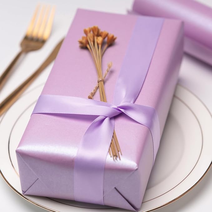 RUSPEPA Lavender Gift Wrapping Paper - Mini Roll - Solid Color Pearly Shiny Silk Paper Perfect for Wedding, Birthday, Christmas, Baby Shower, Bridal Shower, DIY Bouquet, Easter - 17 Inches X 32.8 Feet