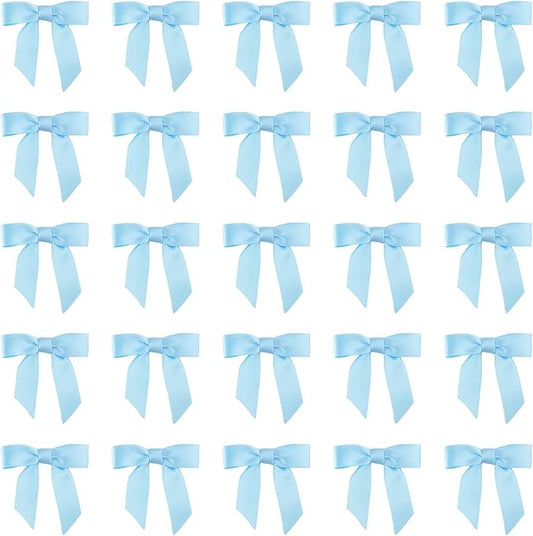 7Rainbows 50pcs Boutique 1.5" Light Blue Satin Ribbon Mini Bows for Craft Sewing Scrapbooking Wedding and Gift Wrapping