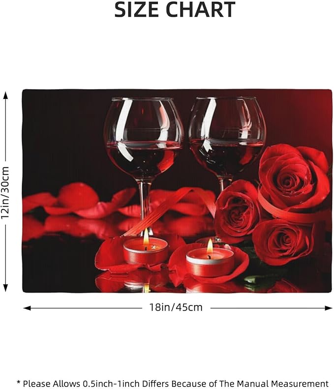 Red Rose Wine Linen Table Placemats Set of 6 Retro Romantic Placemat Indoor Outdoor Party Home Desktop Kitchen Dining Room Decoration 12x18 Inch