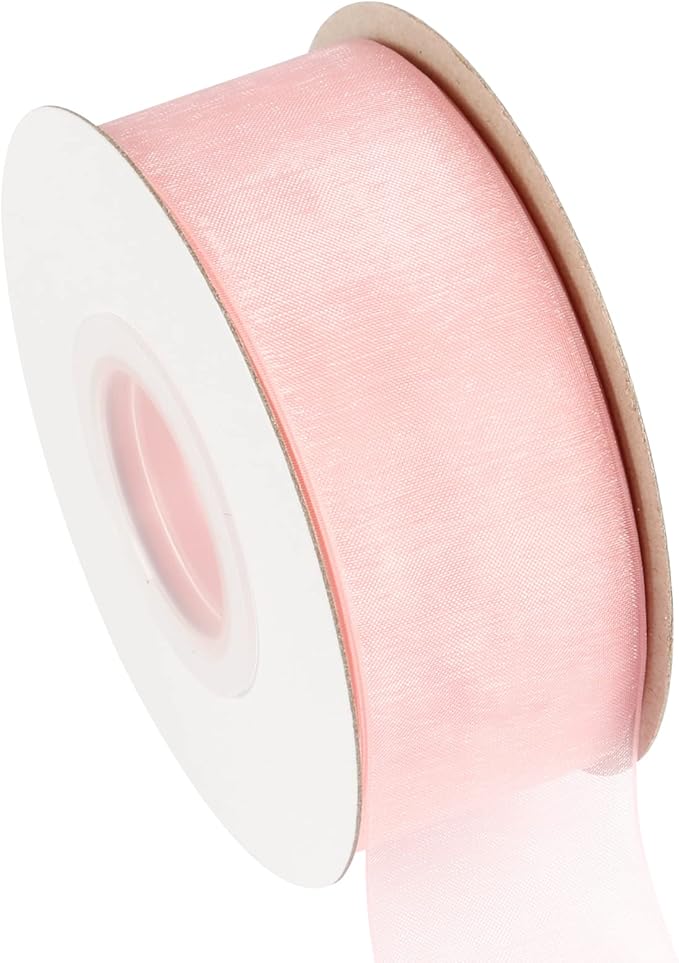 1-1/2 Inch Pink Shimmer Sheer Organza Ribbon Sheer Chiffon Ribbon 50 Yards-Roll Multiple Colors Available for Gift Wrapping Wedding Events Christmas Décor