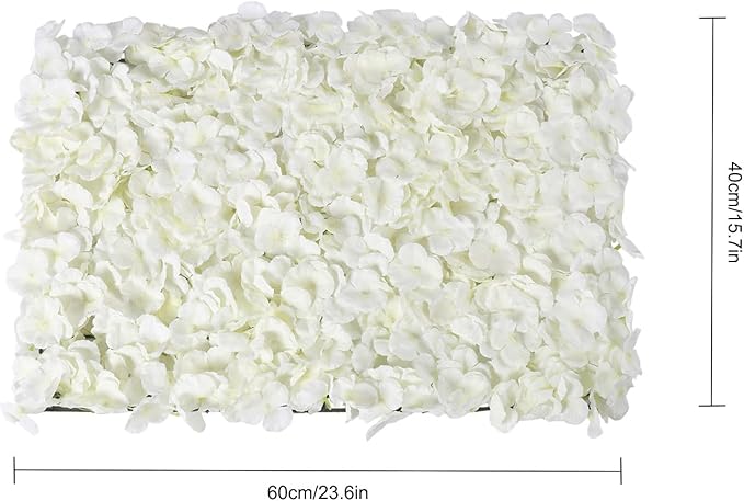 Flower Wall Panels, 20Pcs Artificial Flower Wall 3D Flower Wall Backdrop, 20-Piece Set of White Rose Floral Backdrop for Wedding Home Decoration (Milky-White, 23.6 * 15.9in)