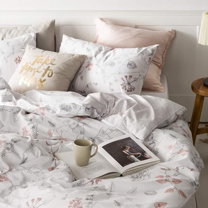 EAVD Vintage Style Garden Floral Duvet Cover Queen Soft Cotton Chic Floral Bedding Set with 2 Pillowcases Aesthetic Spring Botanical Duvet Cover Set for Girls Women