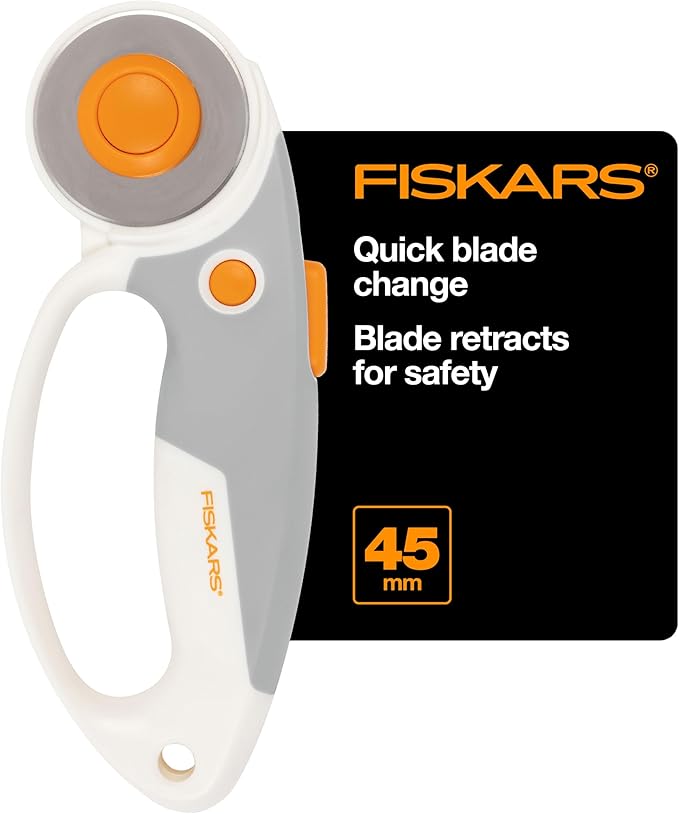 Fiskars Loop Rotary Cutter, Titanium 45mm Blade, Ideal for Cutting Multiple Layers, For Fabric, Felt, Vinyl and Crafts, Softgrip Handle