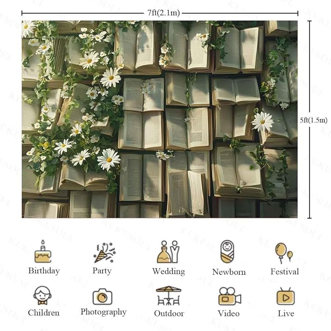 7x5ft Book Photography Backdrop Green Leaves Backdrop Book Butterfly Background for Kids Adults Birthday Lovers Party Decorations Supplies KUBYW008