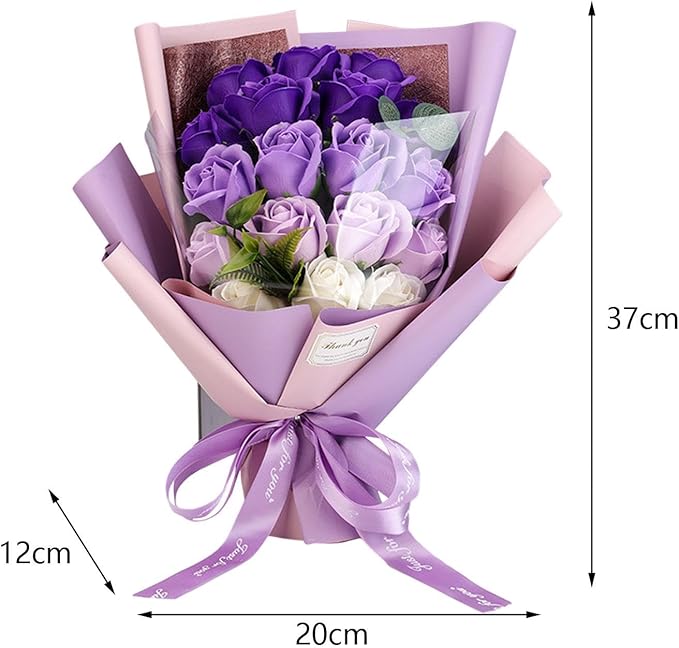 Roses Bouquet Artificial Flower - Preserved Red Rose Flowers with Love Necklace for Her Unique Gift for Birthday, Valentine's Day, Mother's Day, Thanksgiving, Christmas, Anniversary (Purple and White)