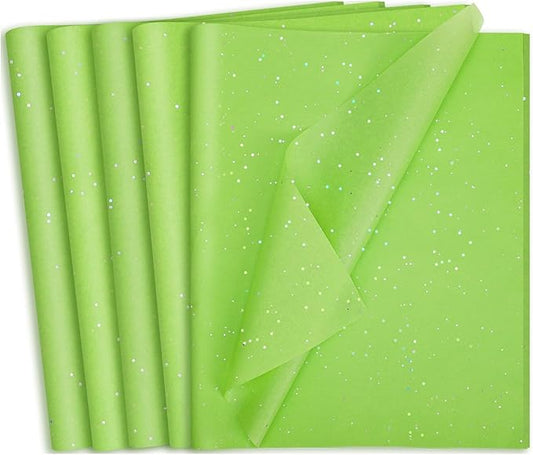 woric 135 Sheets Glitter Tissue Paper for Gift Bags 20 x 14 Inch Light Green Tissue Paper for Gift Wrapping Art DIY Crafts Birthday Wedding Christmas Decor