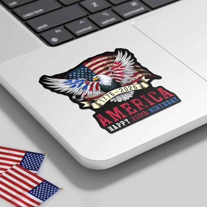 HANDICHI Design 5-Pack 2 Inch America 250th Birthday Stickers (1776–2026), Waterproof Patriotic Eagle & Flag Vinyl Decals