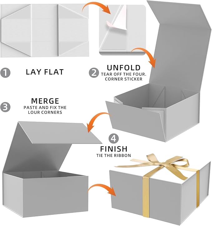 Gift Box 8x8x4 Inch with Magnetic Closure Lid White Gift Boxes For Presents,Bridesmaid Gifts Box,Birthday Gift box,Luxury for Gift Packaging, Magnetic Gift Box for Wrapping Gifts(White)