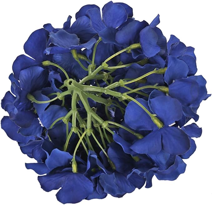 Flojery Silk Hydrangea Heads Artificial Flowers Heads with Stems for Home Wedding Decor,Pack of 10 (Royal Blue)