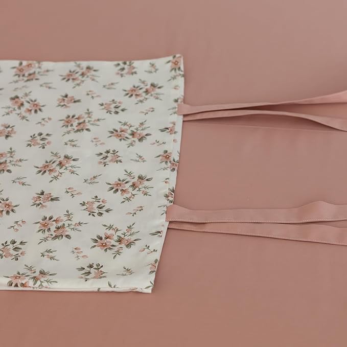 Vintage Garden Floral White Comforter Set Full Pink Flower Green Leaves Bedding Comforter Fluffy Pink Floral Cottagecore Bedding Set with 2 Bow Ties Pillowcases Botanical Comforter Set for All Season