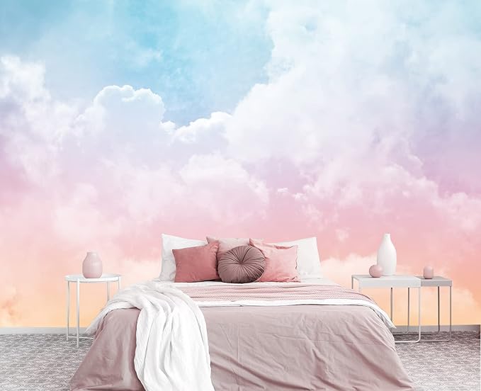 Cliouar-Wall Mural Wallpaper 3D Wallpaper Decorative Powder Cloud Bedroom Living Room Decor 182" x 122" (Not Self-Adhesive)