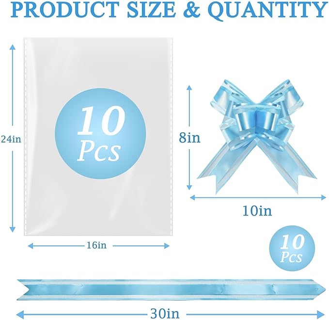 PigPotParty 16"x24" Clear Cellophane Gift Bags - Includes Bows – 10 Pack Cellophane Wrap for Gift Baskets, Plastic Gifts Bags for Gift Giving