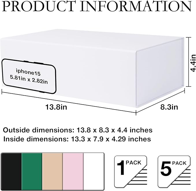 White Christmas Gift Box with Magnetic Lids 13.8x8.3x4.4 in, Large Bridesmaid Groomsman Proposal Boxes, Rectangle Storage Box 1 Pack