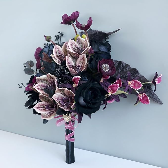 S_SSOY Wedding Bouquet Bride,Bride Bridal Bouquet Bridesmaid Artificial Flowers for Ceremony Anniversary Party Bridal Shower Decoration Wedding Bouquets (Phalaenopsis)