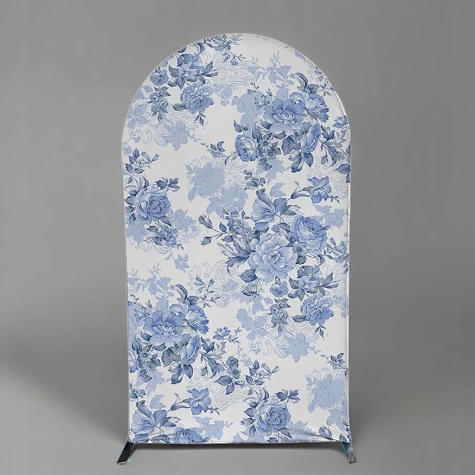 Arch Backdrop Cover Baby in Bloom Baby Shower Arch Stand Spandex Fabric Cover Blue Flowers Floral Pink Bows Girls Birthday Party Baptism Decorations (4X7.2ft,G-3854)
