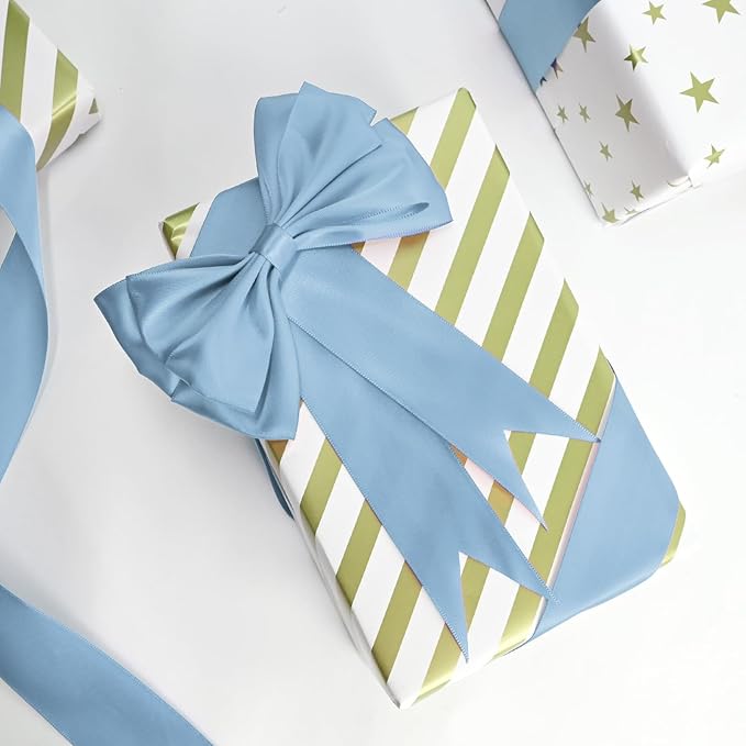 Double Face Dusty Blue Satin Ribbon 1-1/2 inch X 25 Yards Polyester Ribbon for Gift Wrapping Very Suitable for Weddings Party Hair Bow Invitation Decorations and More