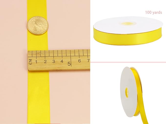 Flower Boutique Satin Ribbon - 1 inch, 25mm, 100 Yards - Yellow Double Faced Silk Bow Ribbon for Christmas, DIY Crafts, Hair Headband, Wedding Decorations