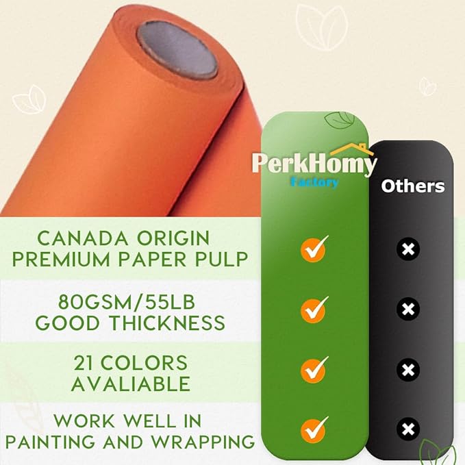 PerkHomy OrangeRed Kraft Paper Roll 48" x 3,600" (300') for Gift Wrapping Bouquet Flower Art Painting Craft Writing Packaging Shipping 80GSM 55LB (OrangeRed, 48" x 300')