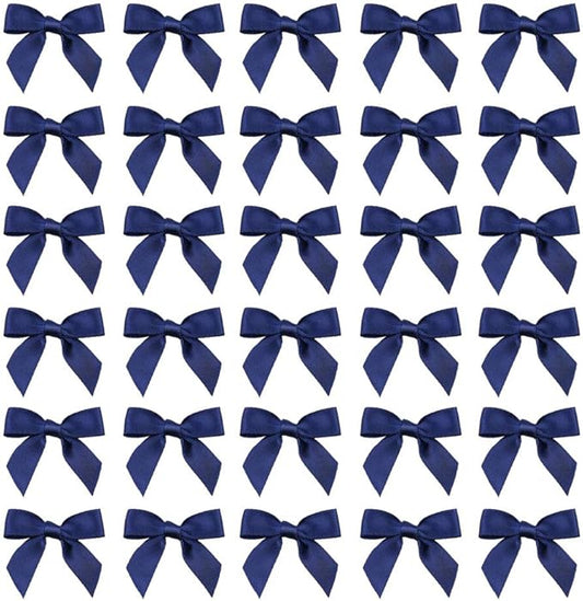 7Rainbows 50pcs Boutique 1.5" Navy Blue Satin Ribbon Mini Bows for Craft Sewing Scrapbooking Wedding and Gift Wrapping