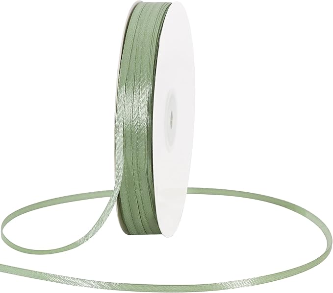 TONIFUL 1/8 Inch x 200 Yards Sage Thin Solid Satin Ribbon Giant Spool Double Face Ribbons for Crafts Hanging Tags Invitation Card Balloons Bouquet Hair Gift Wrapping Party Decoration