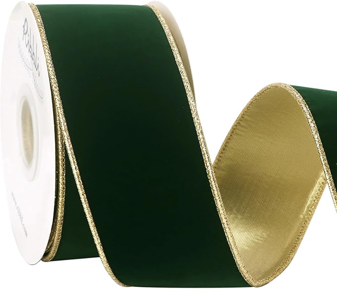 Ribbli Dark Green Velvet Wired Ribbon 2.5 Inch Luxury Matte Velvet Christmas Ribbon for Gift Wrapping Christmas Tree Decoration Crafts Wreaths Supplies - 10 Yards