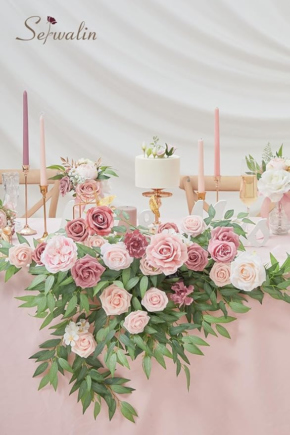 Serwalin Artificial Flowers Wedding Dusty Rose Flowers Silk Flowers Fake Cake Flowers for Festivals Wedding Bouquets Centerpieces Cake Decor Baby Shower Home Decor