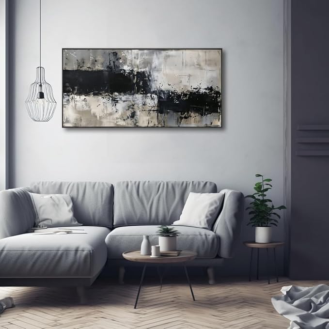 Wall Art Abstract Canvas Painting Black Grey Wall Decor Modern Artwork for Living Room Bedroom Dining Room Home Office Decor Large Framed Ready to Hang 20"x40"