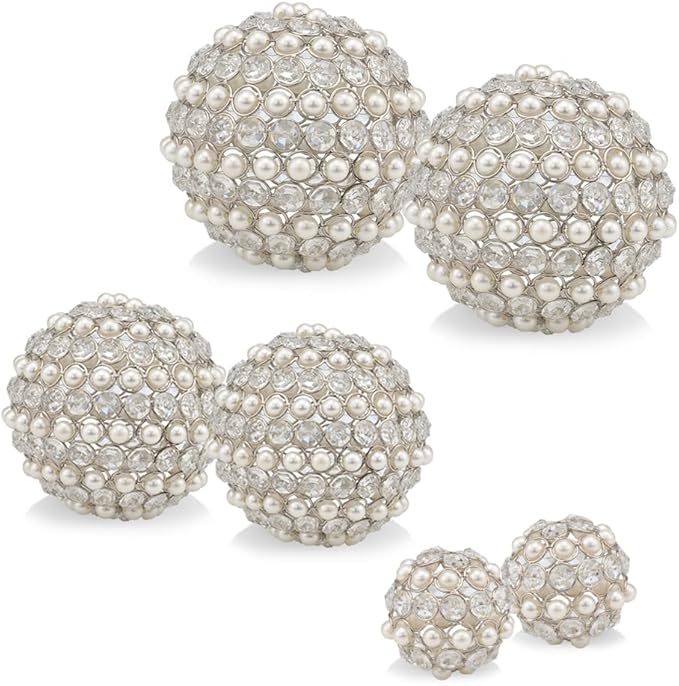 Modern Day Accents 3979 Facetas Perla Gold 5" Cristal & Pearl Spheres - Set of 2, Home Decor, Coffee Table Decor, Decorative Balls, Gem Sphere Ball, Modern Home Decor, Bowl fillers, Gemstone