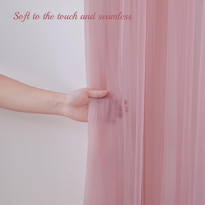 20x10ft Dusty Rose Tulle Backdrop Curtain with Lights String for Parites, Sheer Backdrop Curtains for Wedding Baby Shower Birthday Party Photo Shoot Decorations