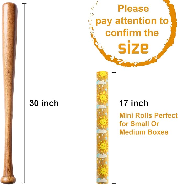 MAYPLUSS Kraft Baby Shower Wrapping Paper, Recyclable Sunshine, Cloud & Heart Design Baby Gift Wrap Paper for Children Birthday, Party, Holiday, Cute Wrapping Paper Mini Roll (17 Inch X 16.5 Feet)