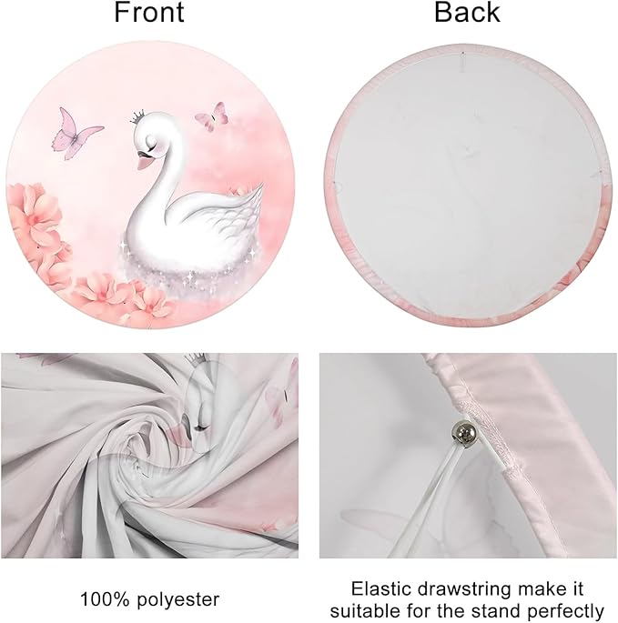 AOFOTO Swan Round Backdrop Pink Floral Butterfly Print Photography Background for Baby Shower Women Newborn Girls Birthday Party Banner Home Wall Decor Photo Studio Booth Props 5x5ft