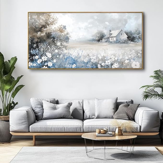 Landscape Abstract Landscape Wall Art - Large Framed Canvas Painting for Living Room, Bedroom, Modern Artwork Decor - 48x24 Inch Ready-to-Hang