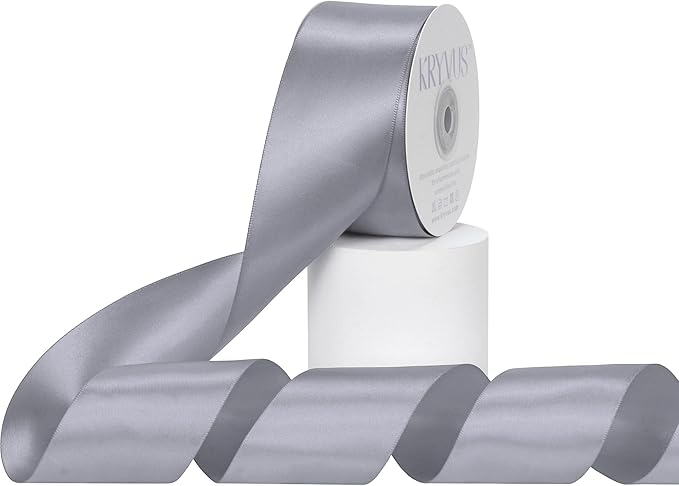 Gray Satin Ribbon, Double Faced 2 Inch X 25 Yards Gray Ribbon, Premium Satin Ribbon for Gift Wrapping, Crafts, Hair Bow Making, Sewing, Flower Bouquet, Wedding Party Decor