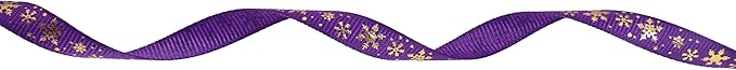 Gold Printing Snowflake Grosgrain Ribbon 25 Yard Each Roll 100% Polyester Woven Edge (3/8", Purple)