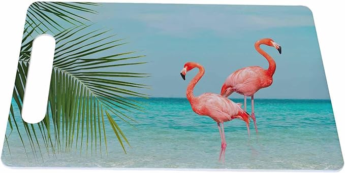 Flamingo Cutting Board with Handles Bird Blue Sea Sunny Sky Clouds Leaves Cutting Boards Plastic Safe Chopping Board for Kitchen 16" x 10" x 0.24"