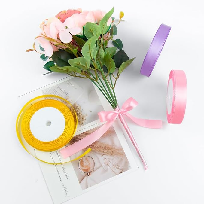 KMER LIFE 3/8 Inches x 25 Yards Baby Blue Satin Ribbon Solid Fabric Ribbons for Crafts, Wedding Decor, DIY Hair Accessories, Sewing, Gift Package Wrapping, Valentine's Day Bouquet and More