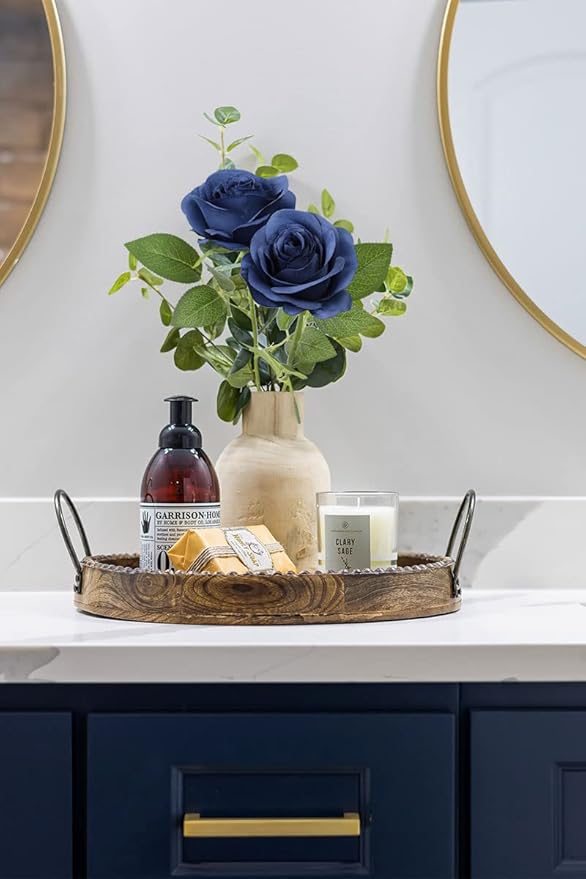12pcs Roses Artificial Flowers Navy Blue Fake Roses Flowers with Long Stems Silk Flowers for Wedding Bouquet Centerpices Decorations Party Bridal Baby Shower Home Decor