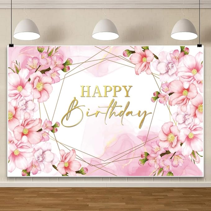 ChloropLastid 12x10ft Floral Happy Birthday Backdrop for Girls Pink Blooming Floral Birthday Party Decorations Photography Background Watercolor Flowers Women Birthday Party Decor Banner Photo Props