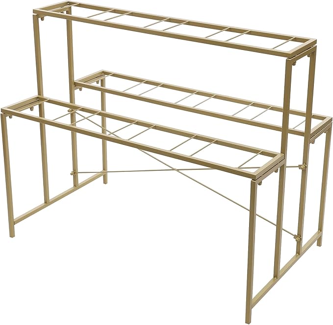 Flower Display Stand with 12 Pcs Buckets 3 Layers Metal Plant Stand Plant Cart Shelf Flower Bucket Rack Stand for Indoor Florist Garden Patio (Gold Stand-Black Square Buckets)