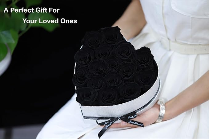 Flowers for Delivery-16 Black Forever Real Roses in a Box, Preserved Rose Gifts for Her, Birthday Anniversary Mothers Day Valentines Day Flower Gifts for Women, Mom, Get Well, Sympathy
